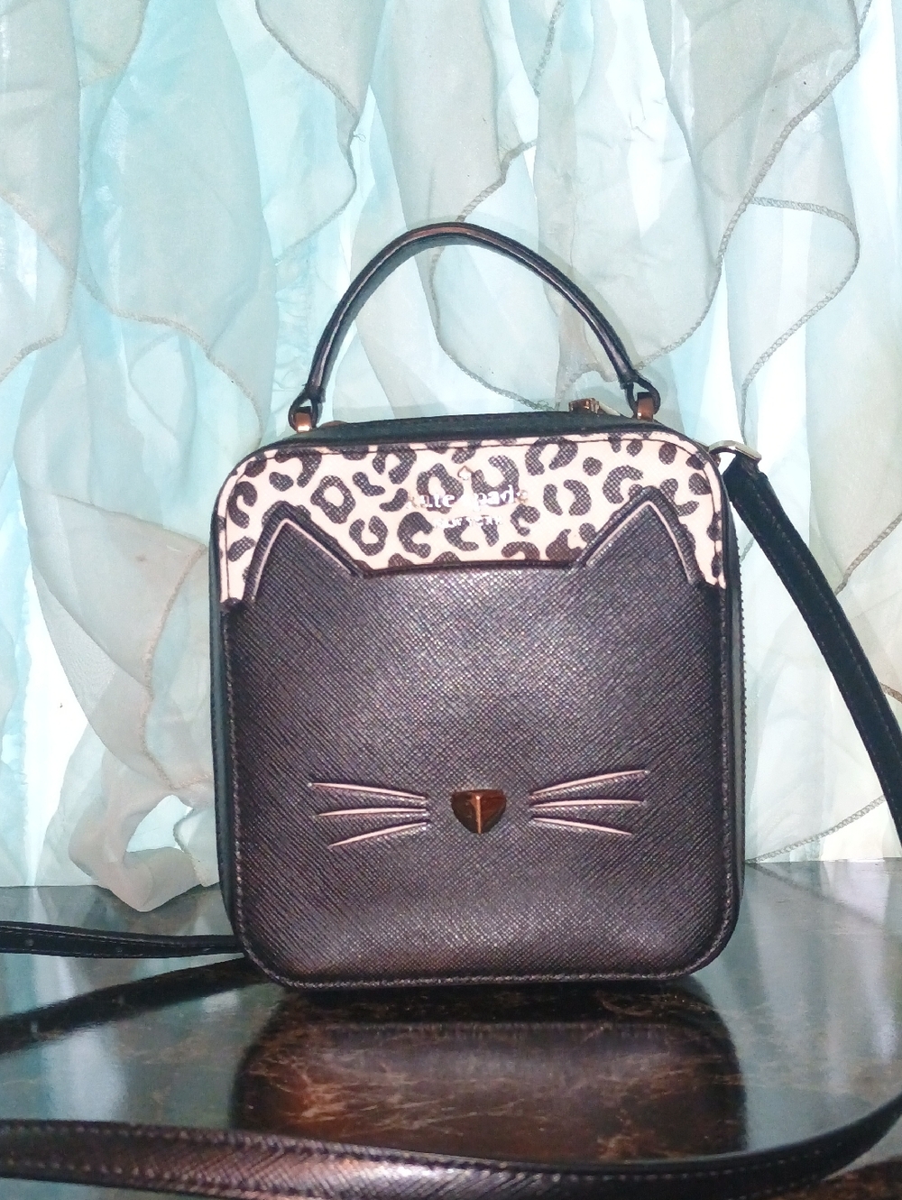 Kate Spade Kitty Cat Small Crossbody With Leopard Accent